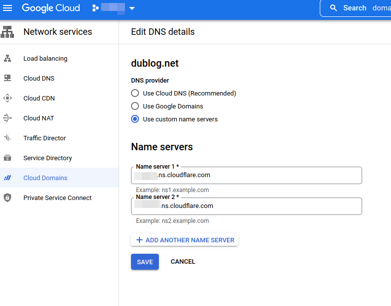Change your name servers to use cloudserver